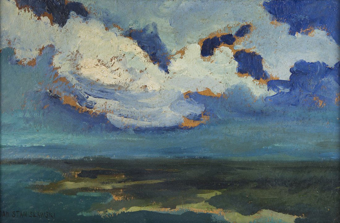 JAN STANISLAWSKI (POLISH 1860-1907), 'Landscape with: JAN STANISLAWSKI (POLISH 1860-1907), 'Landscape with River', oil on board, 16 x 23.8 cm (6 1/4 x 9 3/8 in.), signed lower left,