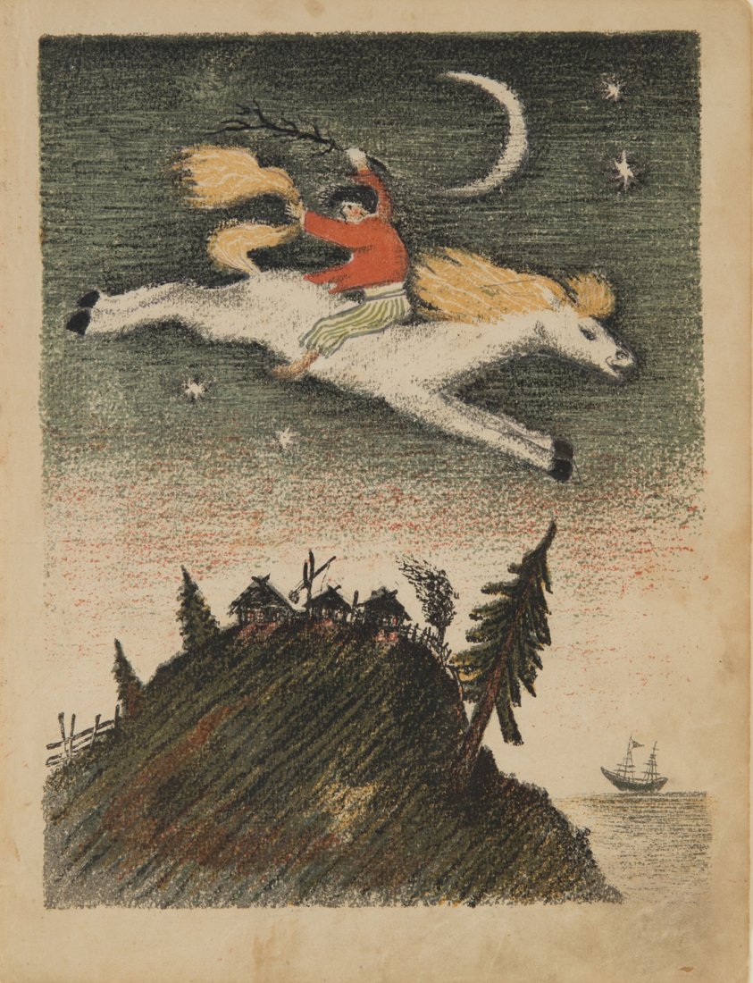 YURY VASNETSOV (RUSSIAN 1900-1973), 'The Golden Mare,: YURY VASNETSOV (RUSSIAN 1900-1973), 'The Golden Mare, Illustration to P. Yershov "The Humpbacked Horse" (Konek-Gorbunok)', 1930s, lithograph, 21.8 x 16.8 cm (8 5/8 x 6 5/8 in.) [sight], signed in Cyri