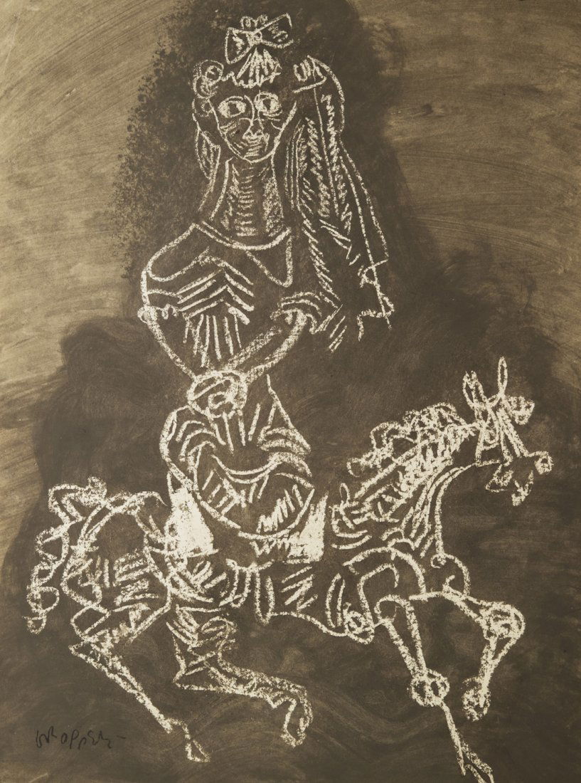 WILLIAM GROPPER (AMERICAN 1897-1977), 'Bride on a: WILLIAM GROPPER (AMERICAN 1897-1977), 'Bride on a Horse', paint on paper, erasure , 61.7 x 46 cm (24 1/2 x 18 1/8 in.), signed lower left, titled and studio stamp on verso , PROVENANCE: Grosvenor Gall
