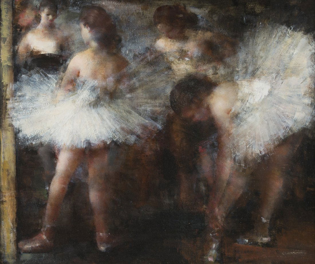 GRIGORY GLUCKMANN (RUSSIAN 1898-1973) Ballerinas ,: GRIGORY GLUCKMANN (RUSSIAN 1898-1973) Ballerinas, oil on masonite 50.7 x 61 cm (20 x 24 in.) signed lower right PROVENANCE Bonham`s, London, June 7, 2010, lot 92