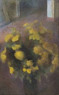 OLEG VASSILIEV (RUSSIAN B. 1931) Bouquet of Yellow: OLEG VASSILIEV (RUSSIAN B. 1931) Bouquet of Yellow Flowers, 1960 oil on board 73 x 45.7 cm (28 3/4 x 18 in.) titled in Cyrillic and dated on verso EXPERTISE The painting is accompanied by a certificat