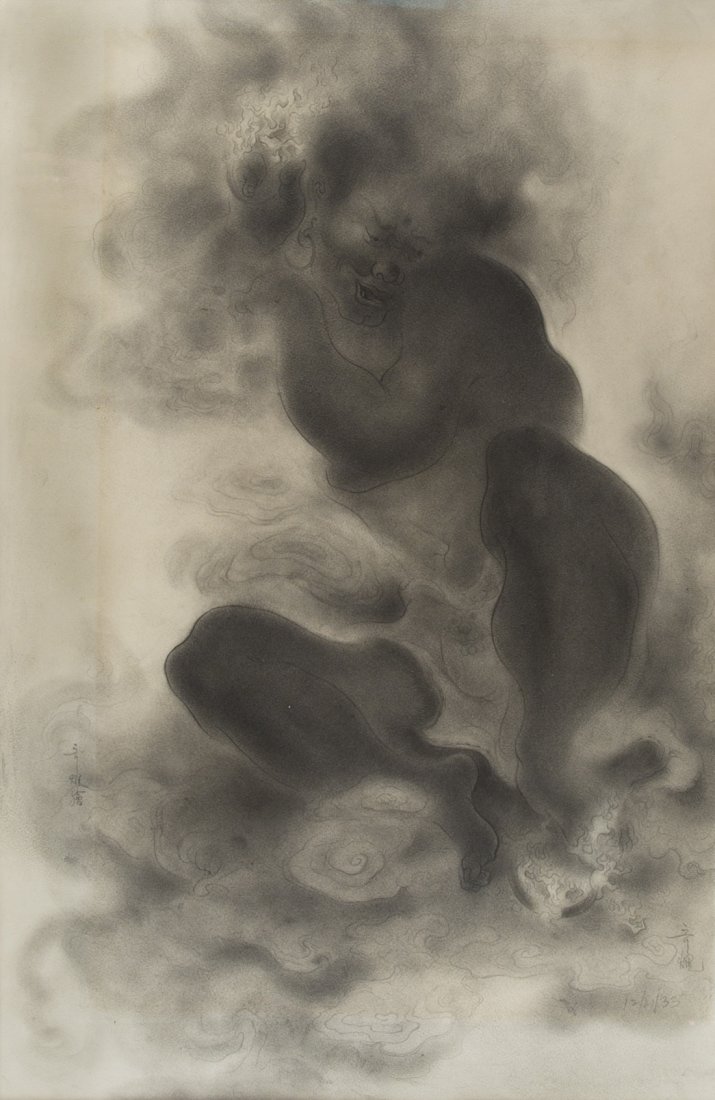 STANTON MACDONALD-WRIGHT (AMERICAN 1890-1973) Obake ,: STANTON MACDONALD-WRIGHT (AMERICAN 1890-1973) Obake, 1933 charcoal on paper 54.5 x 35.5 cm (21 1/2 x 14 in.) [sight] inscribed in Japanese lower left, dated 12/21/33 and signed in Japanese lower right