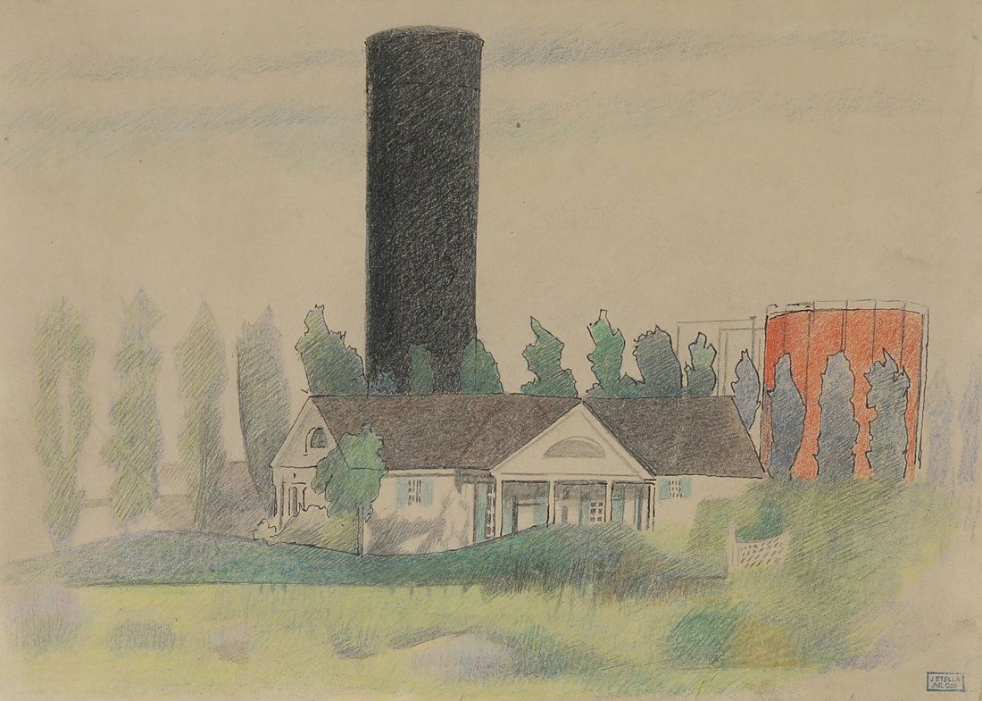 JOSEPH STELLA (AMERICAN 1877-1946): JOSEPH STELLA (AMERICAN 1877-1946) An Industrial Landscape, colored pencils and ink on paper 22.3 x 31 cm (8 3/4 x 12 1/4 in.) estate stamp lower right PLEASE NOTE If you will be bidding live on aucti