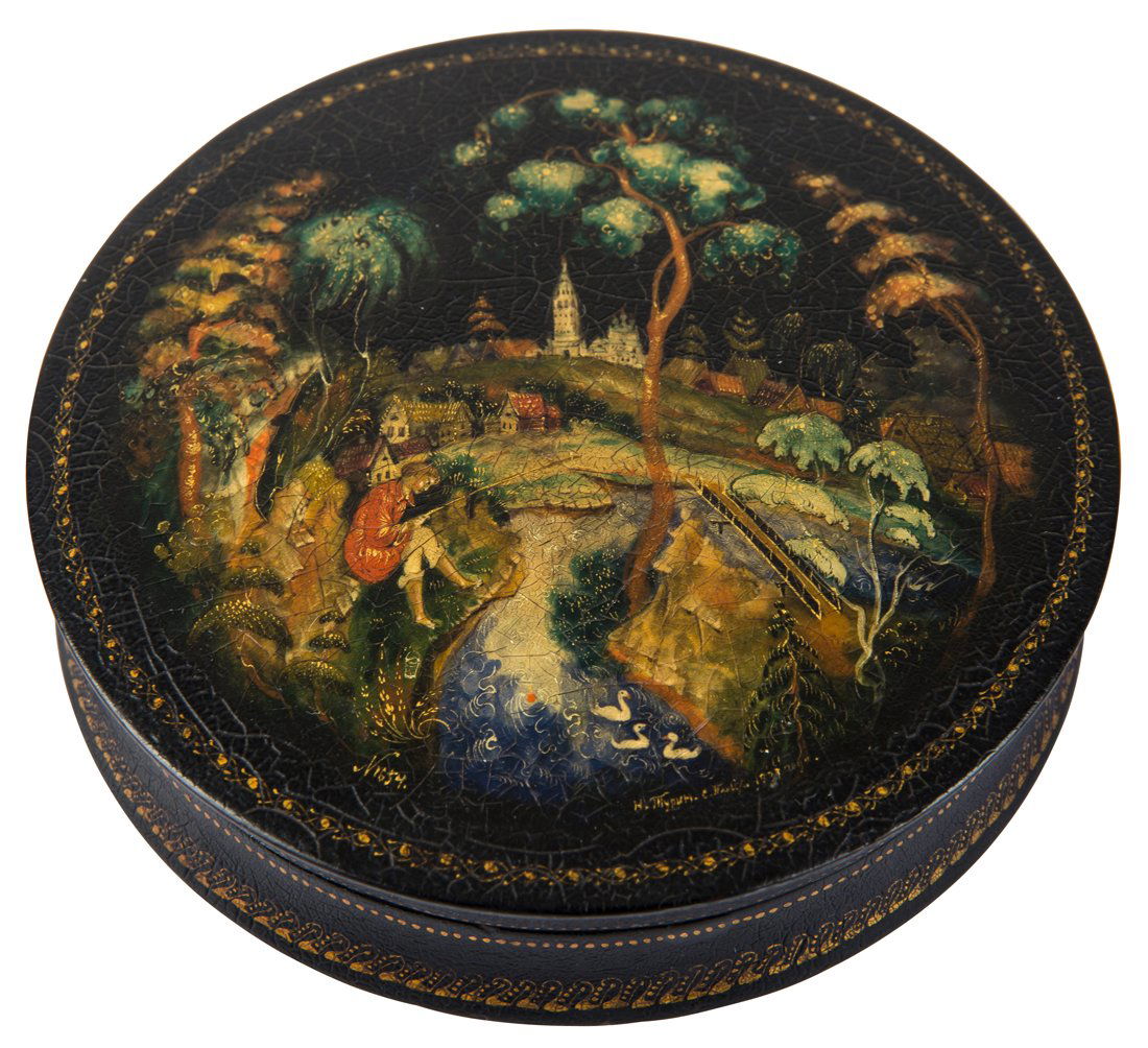 A SOVIET KEEPSAKE BOX OF BOY FISHING, N. TURIN, PALEKH, (1 of 2)