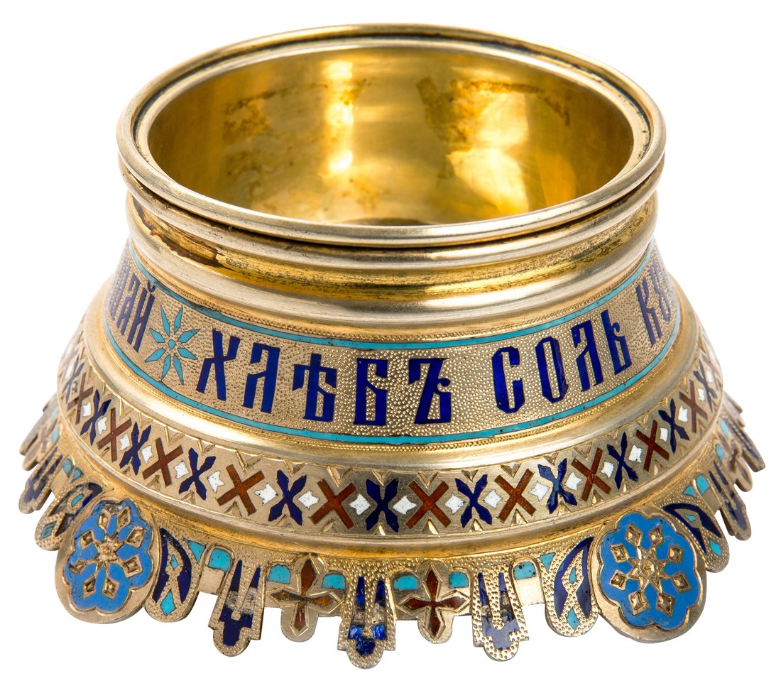 A GILT SILVER AND ENAMEL RUSSIAN REVIVAL STYLE SALT (1 of 2)