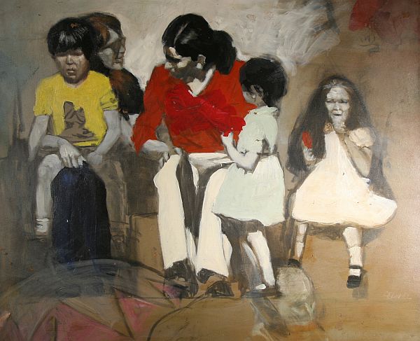 ALBERT PELS b1910 American Oil Painting: ALBERT PELS (AMERICAN 1910-1998), "The Family," signed lower right, oil on board, 16 x 20 in. (40.6 x 50.8 cm.)