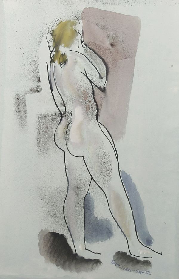 KONRAD CRAMER b1888 Painting Watercolor Woodstock: KONRAD CRAMER (GERMAN/AMERICAN 1888-1963), "Nude Figure," September 1952, signed and dated lower right, watercolor and ink, 18 3/4 x 12 1/4 in. (47.6 x 31.1 cm.)
