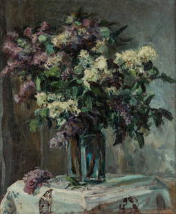 OLEG VASSILIEV (RUSSIAN 1931-2013): OLEG VASSILIEV (RUSSIAN 1931-2013) Lilac Bouquet, before 1959 oil on canvas 61 x 51 (24 x 20 1/8 in.) signed on verso EXPERTISEAccompanied by a photo certificate of authenticity signed by the artist.