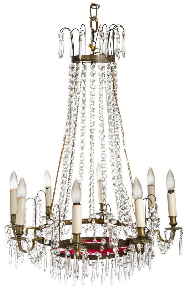 A RUSSIAN NEOCLASSICAL CRYSTAL EIGHT LIGHT CHANDELIER, (1 of 10)