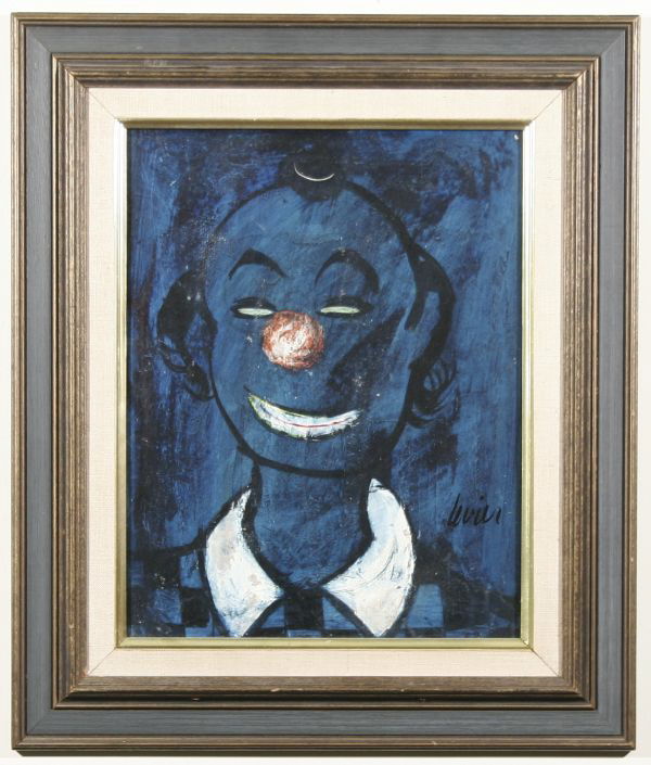 CHARLES LEVIER Oil Painting California French : CHARLES LEVIER (FRENCH AMERICAN 1920-2004), "Portrait of a Clown," oil on board, 14 x 11 inches, signed lower right. PROVENANCE: Property of a Private Collector. Charles Levier was a student a L'Ecole
