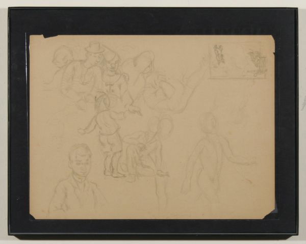 JACK LEVINE B1915 Social Realist Drawing Boston : JACK LEVINE (AMERICAN B1915), "Study for Circus Crown," graphite on paper, 9 x 12 inches, signed on verso. PROVENANCE: Property of a Private Collector. Jack Levine was born in the South End of Boston