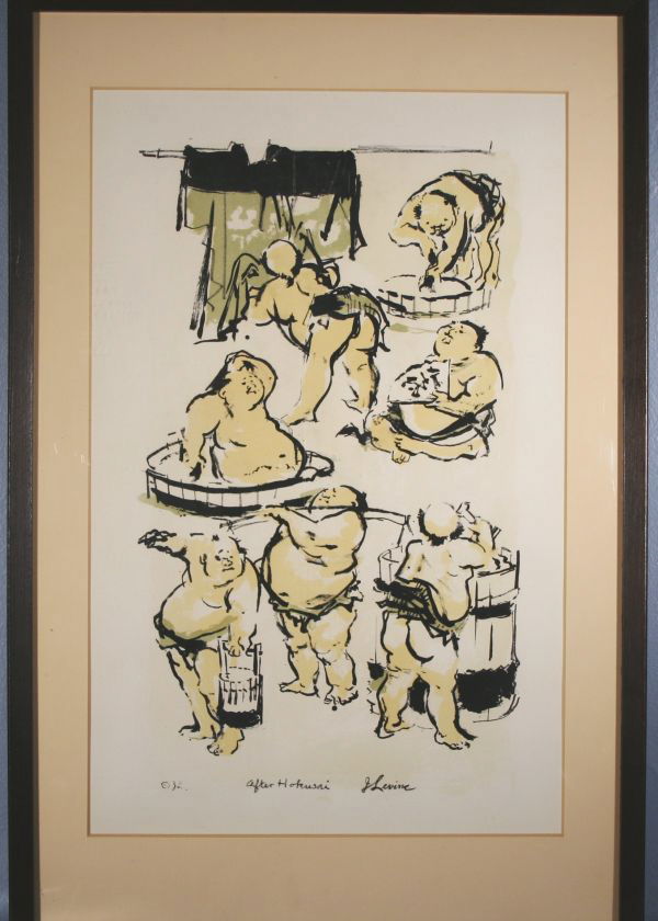 JACK LEVINE B1915 Social Realist Hokusai Lim.Ed. : JACK LEVINE (AMERICAN B1915), "After Hokusai," lithograph, 14 x 8 1/2 inches, plate signed lower right. PROVENANCE: Property of a Private Collector. Jack Levine was born in the South End of Boston Mas