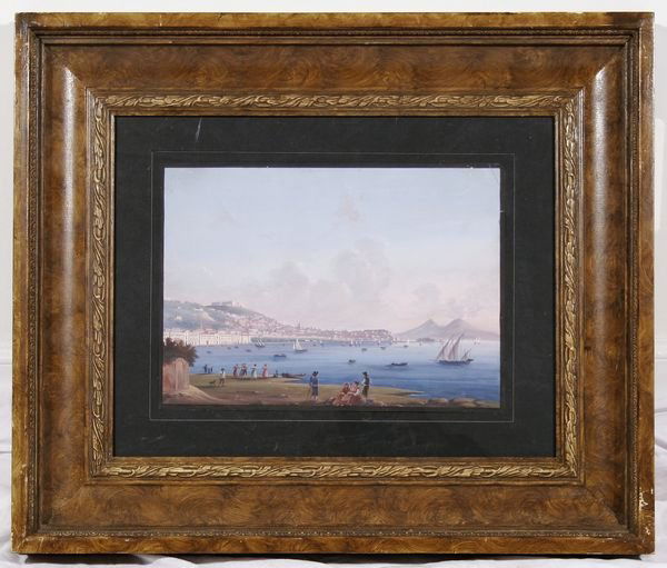 ITALIAN Antique Naples Gouache Painting Vesuvius: ITALIAN 19TH CENTURY, Bay of Naples, gouache, 10 x 13 3/4 in. (25.4 x 34.9 cm). ---------- Please note, ebay allows you to bid live in real time on this item or leave an absentee bid. If you are placi