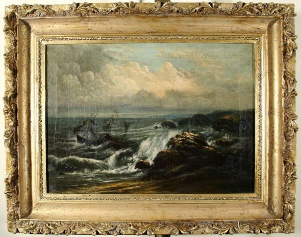 CLEMENT DREW B1806 Marine Oil Painting Shipwreck: CLEMENT DREW (AMERICAN 1806-1889), Shipwreck on Rocky Shoals, oil on canvas, 14 x 20 in. (35.6 x 50.8 cm). ---------- Please note, ebay allows you to bid live in real time on this item or leave an abs
