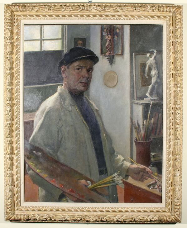 ROBERT BRACKMAN B1898 Self Portrait Oil Painting: ROBERT BRACKMAN (AMERICAN 1898-1980), Self Portrait in Studio, oil on canvas, 36 x 28 in. (91.4 x 71.1 cm), signed lower left. ---------- Please note, ebay allows you to bid live in real time on this