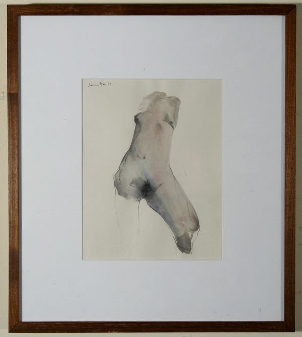 BRUCE SAMUELSON Nude Torso Study 1977: BRUCE SAMUELSON (AMERICAN 20thC), Torso Study, signed upper left, dated 1977, mixed media graphite and wash, 8 1/4 x 6 1/2 in. (21 x 16.5 cm). ---------- Please note, ebay allows you to bid live in re
