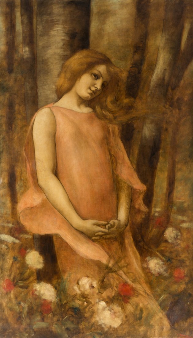 GUSTAVE CLARENCE RODOLPHE BOULANGER (FRENCH 1824-1888): GUSTAVE CLARENCE RODOLPHE BOULANGER (FRENCH 1824-1888) Summer Breeze, oil on canvas 139.5 x 82.5 cm (55 x 32 1/2 in.) signed lower right