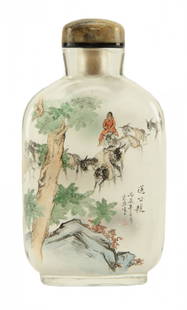 Chinese Clear Glass Painted Inside Snuff Bottle: Chinese Clear Glass Painted Inside Snuff Bottle - Size: H 2.75"