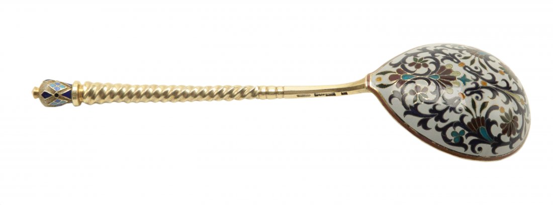 Russian Silver Gilt Enamel Spoon - Grachev 84 A.F: Russian Silver Gilt Enamel Spoon - Grachev 84 A.F - Size: L 7.25" Weight: 70 gr