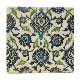 Syrian Damascus Iznik Square Tile: Syrian Damascus Iznik Square Tile - Size: 11" x 11"