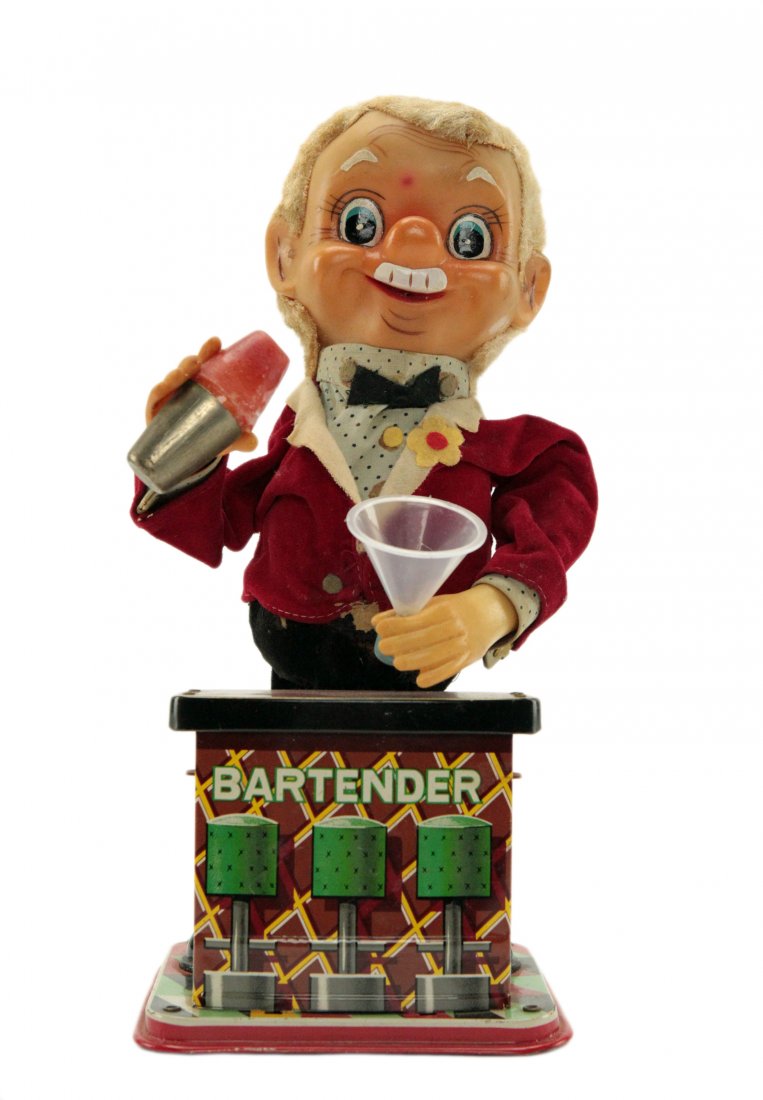 Vintage Charlie Weaver Tin Bartender Toy 1950's: Vintage Charlie Weaver Tin Bartender Toy 1950's