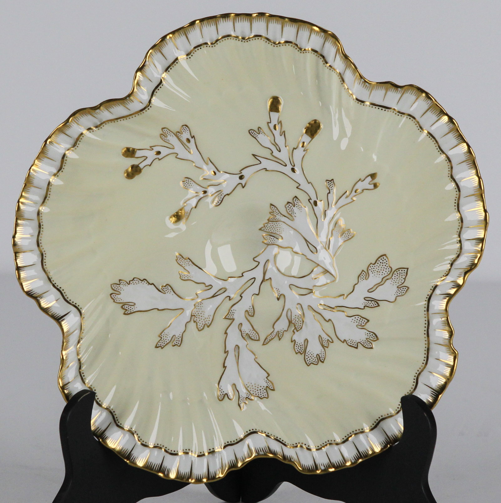 Tiffany Ivory & Gold Coral Reef Oyster Plate: Tiffany Ivory & Gold Coral Reef Oyster Plate 19th c. Brownfieldâ€™s / 9.5 in / (stand not included)