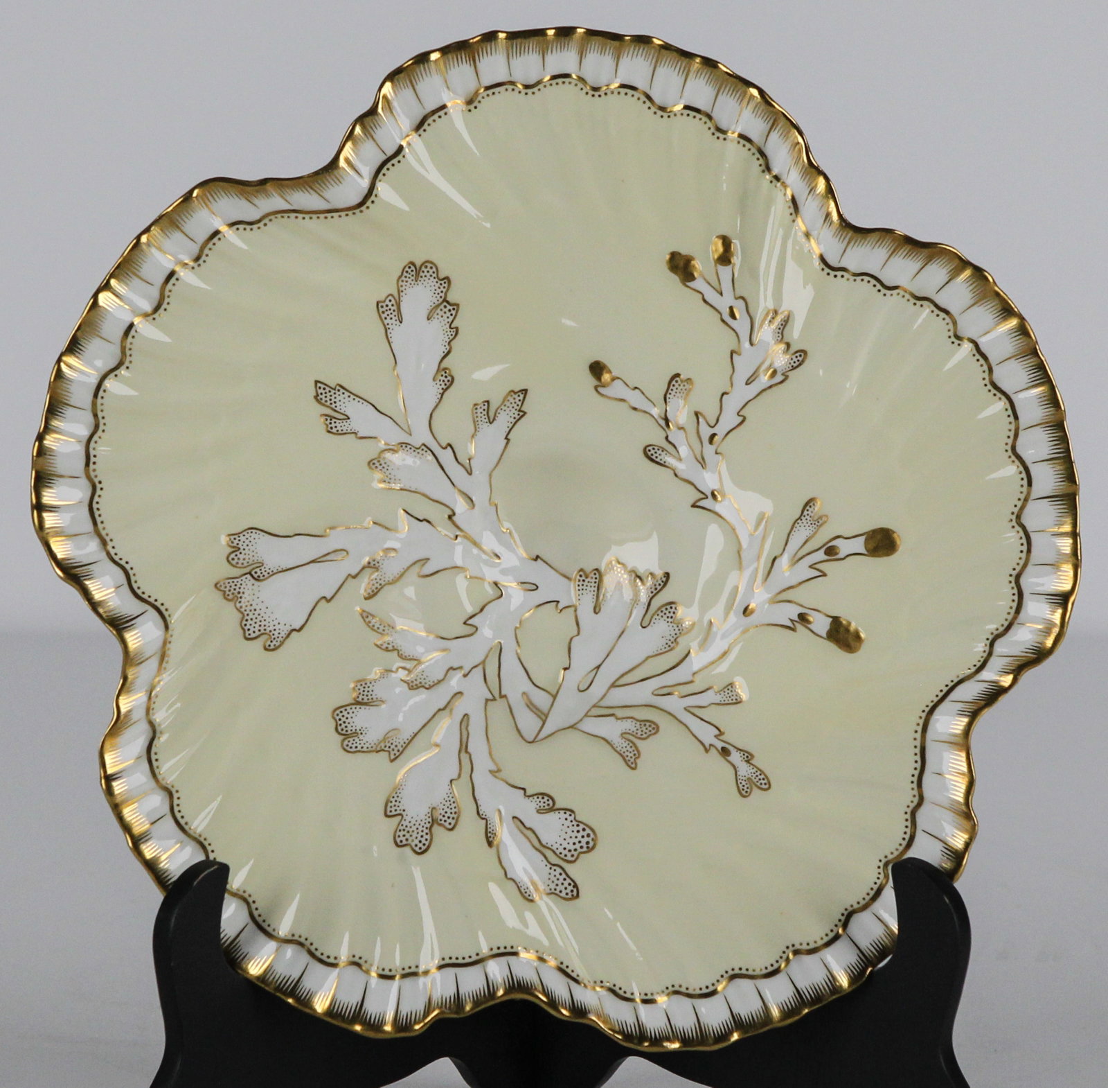 Tiffany Ivory & Gold Coral Reef Oyster Plate: Tiffany Ivory & Gold Coral Reef Oyster Plate 19th c. Brownfieldâ€™s / 9.5 in / (stand not included)