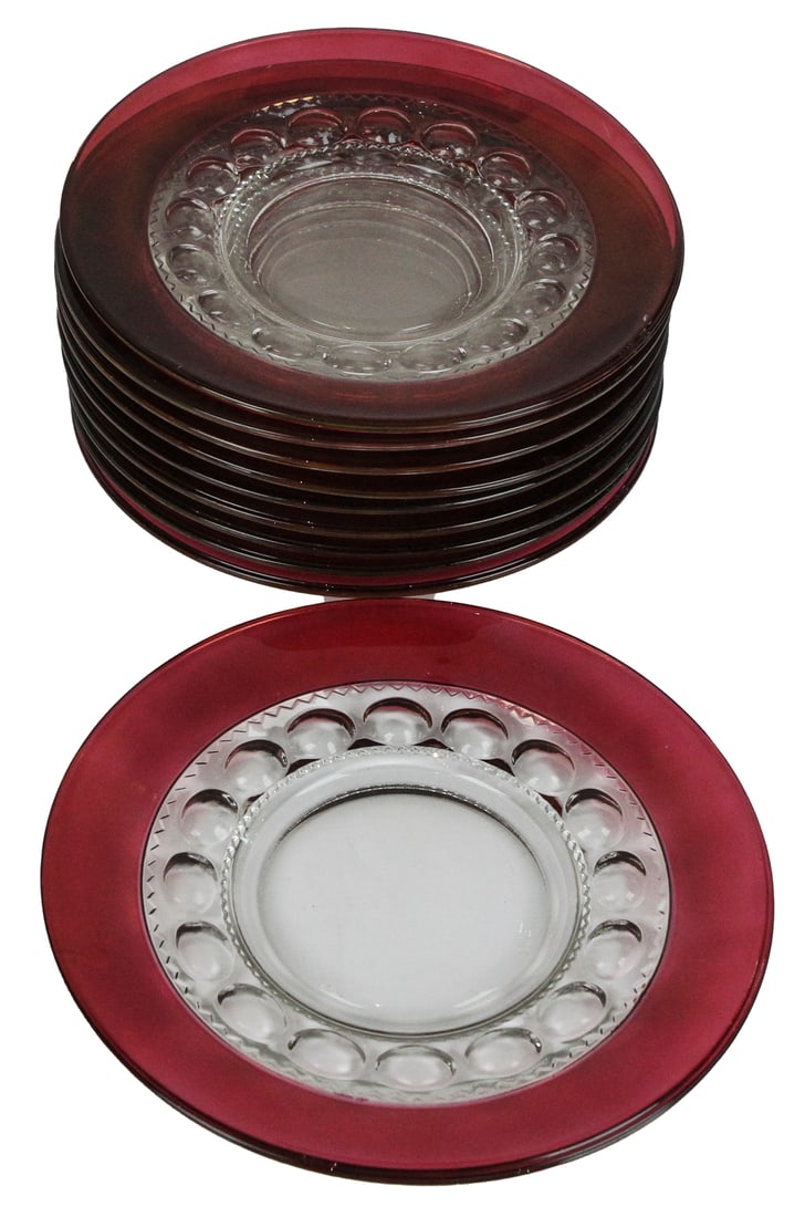 1960s Tiffin Franciscan Kings Crown Thumbprint Ruby Red Salad Plates- Set of 10 (1 of 2)