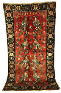 Antique 1918 Armenian Caucasian Karabagh Rug with Eagle Motifs: Antique 1918 Armenian Caucasian Karabagh Pictorial Rug with Eagle Motifs Size: 88 x 49 in This exquisite antique rug hails from the Armenian region of Karabagh and was woven in 1918, making it a rare