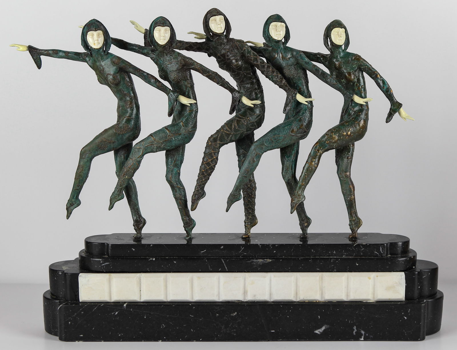 Large Art Deco Sculpture of Five Chiparus Style Dancers With a Marble Base (1 of 6)