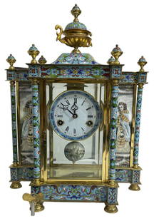 Chinese Cloisonne Mantel Clock: Chinese Cloisonne Mantel Clock