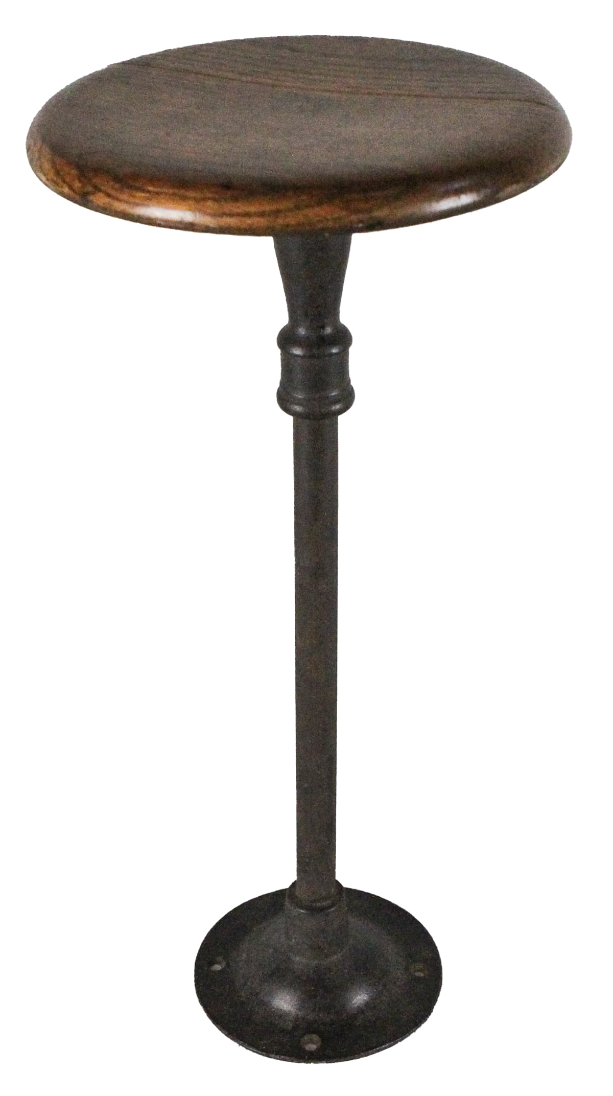 Vintage 1900s Industrial Wood Cast Iron Bar Stool Swivel Pedestal Seat: Vintage 1900s Industrial Wood Cast Iron Bar Stool Swivel Pedestal Seat Size: H25 x W11 in. Wood and cast-iron Wt: 9 lbs. This stool is rich in quality and perfect for any bar. Our auction will feature