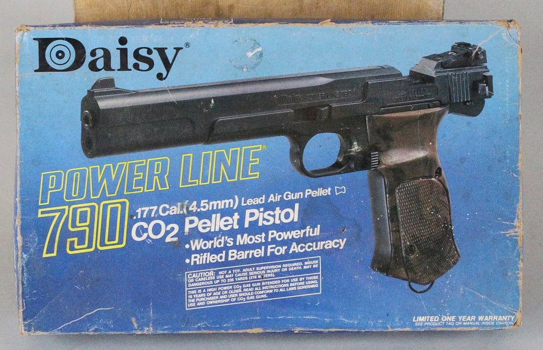 Vintage Daisy Power Line 790 Detailed Replica Pellet Toy Gun: Vintage Daisy Power Line 790 Detailed Replica Pellet Toy Gun Size: H15 x W9 x D3 in. Hard Plastic and metal. 1970's Wt: 3 lbs. This C02 plastic toy gun still works like normal. Our auction will featur