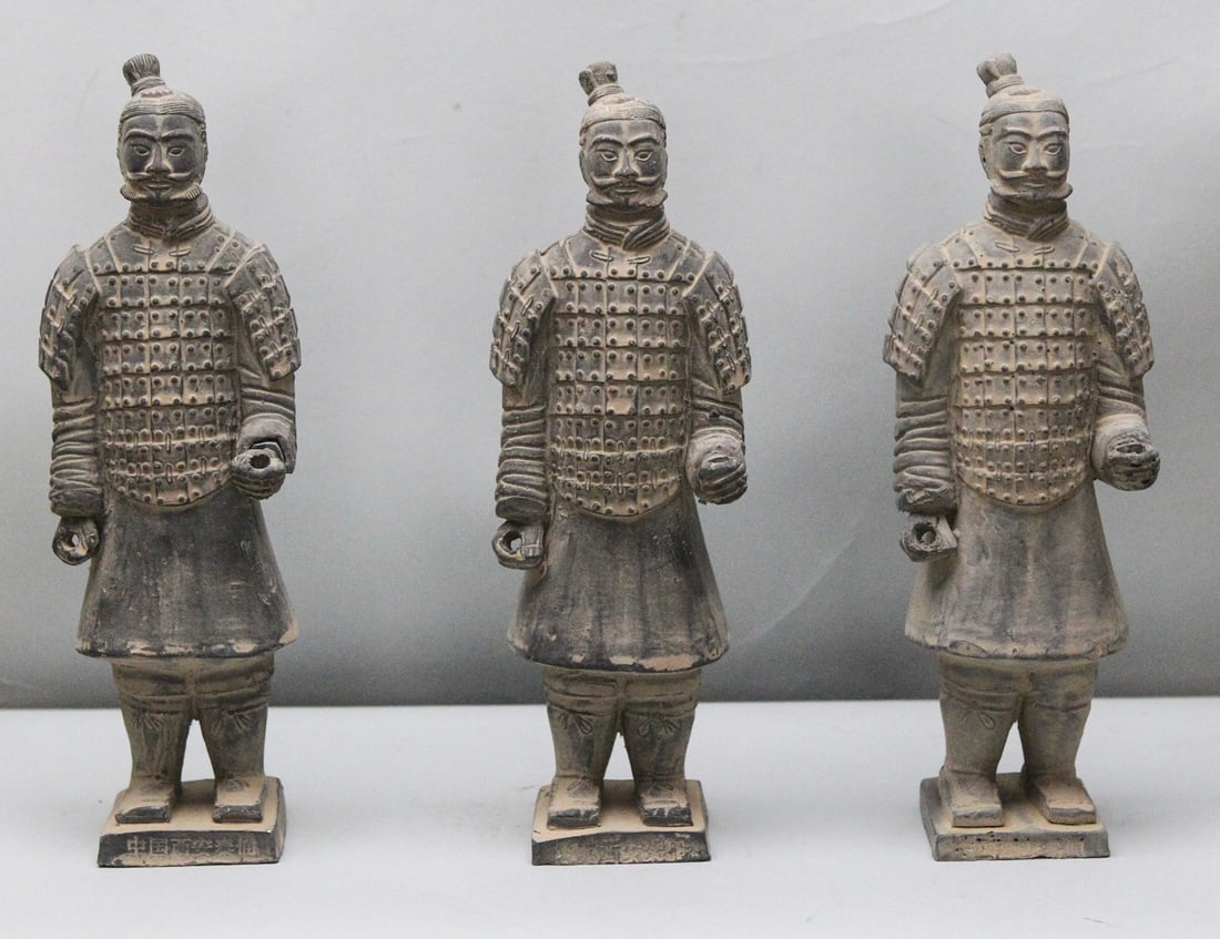 Lot of 3 Chinese Terracotta Warriors: Lot of 3 Chinese Terracotta Warriors Individual Size: H10 x W3 x D3 in. Clay. Wt: 4 lbs. This set includes 3 clay warriors that resemble the real ones in China. Our auction will feature a dedicated ch