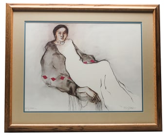 Woman in Shawl Lithograph by R.C. Gorman with Original Signature