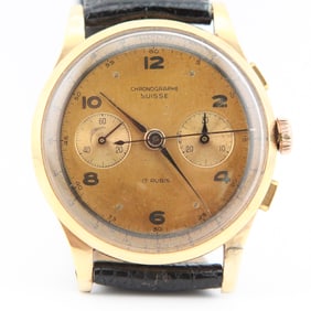 Vintage Chronographe Suisse 18K Gold Mens Watch
