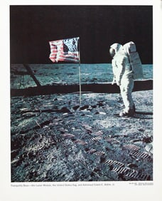 Tranquility Base: Apollo 11 Lunar Module, U.S. Flag, and Edwin E. Aldrin Jr.