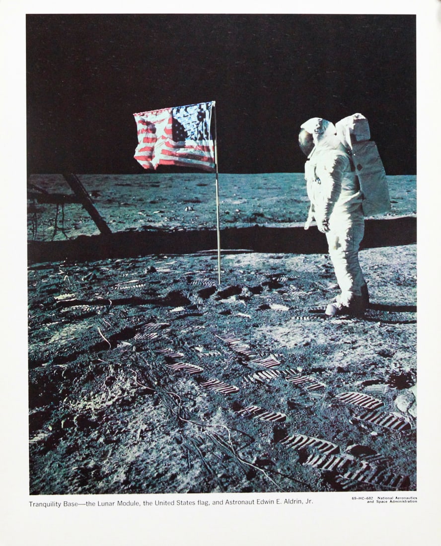 Tranquility Base: Apollo 11 Lunar Module, U.S. Flag, and Edwin E. Aldrin Jr. (1 of 3)