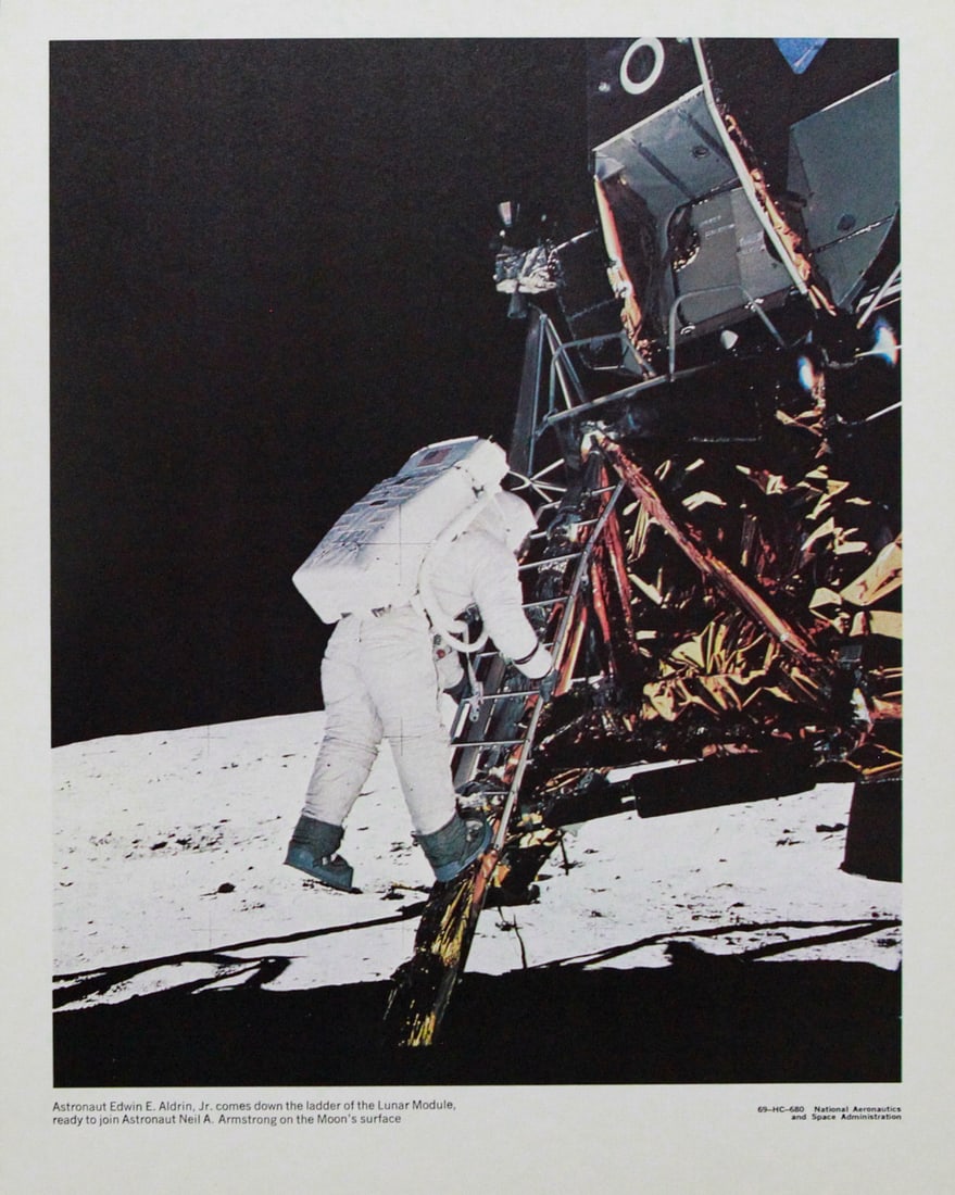 Apollo 11: Edwin E. Aldrin Jr. Descending Lunar Module Ladder (1 of 3)