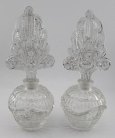 Art Deco Clear Glass Perfume Bottles with Fan Stoppers