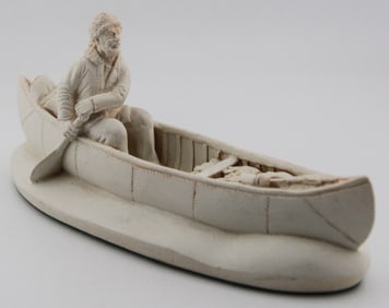 Vintage Tanglewood Art Newfoundland Handmade Sculpture Man Rowing Canoe