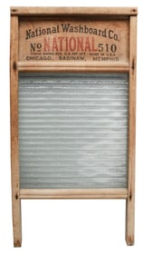 Antique National Washboard Co No. 860 Ribbed Glass & Wood