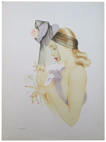 Signed Alberto Vargas Lithograph – Elegant Portrait
