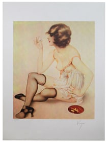 Signed Alberto Vargas 29 x 21.25 in Limited Edition Lithograph – Seated Woman Smoking