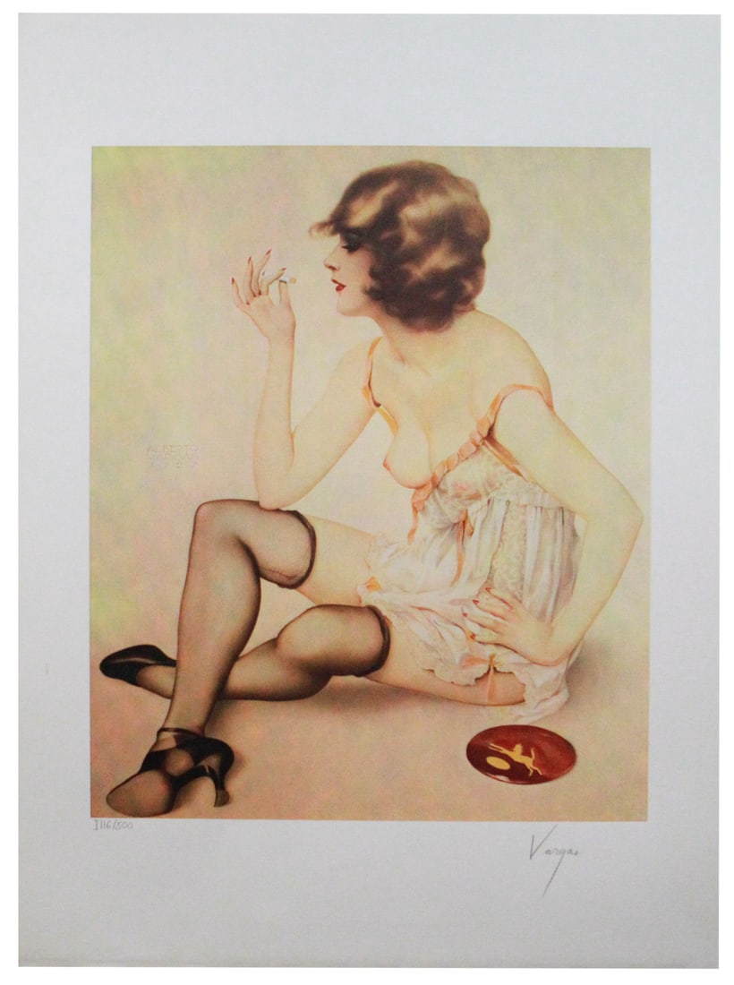 Signed Alberto Vargas 29 x 21.25 in Limited Edition Lithograph – Seated Woman Smoking (1 of 4)