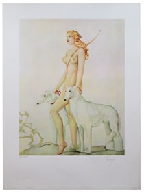 Alberto Vargas Signed Limited Edition Print of a Nude Woman with Borzoi Dogs, 378/500