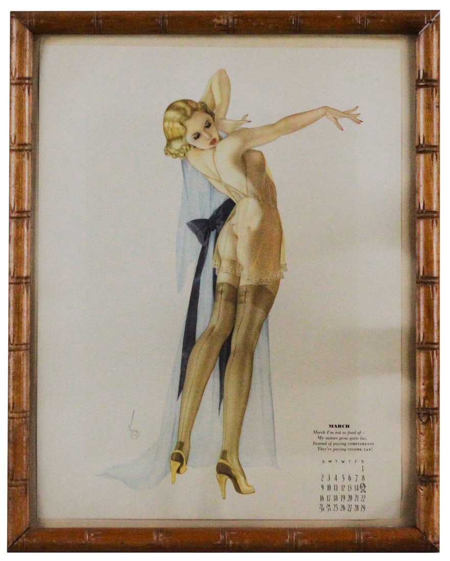Vintage 1930s Alberto Vargas Pin-Up Calendar Poster, Framed (1 of 4)