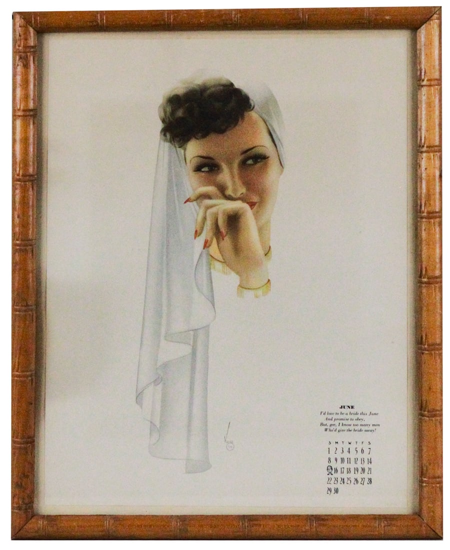 Vintage June Vargas Pin-Up Calendar Art, Framed (1 of 3)