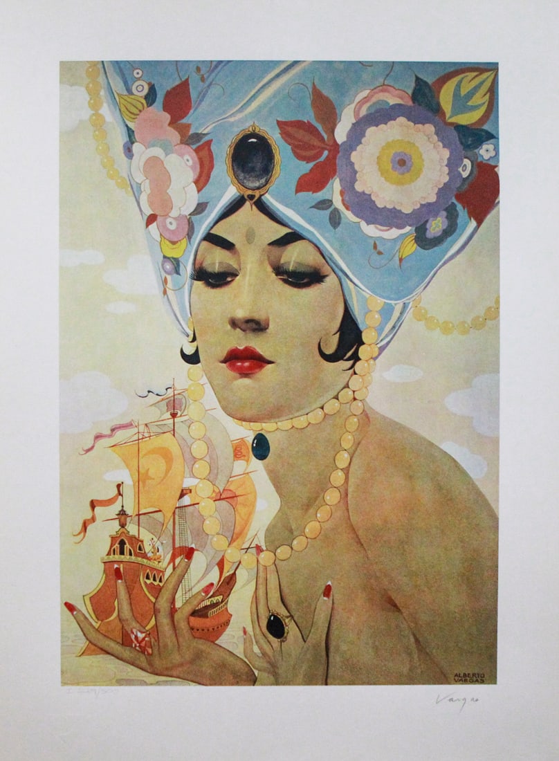 Alberto Vargas Limited Edition Lithograph – Woman with Ship (1 of 3)