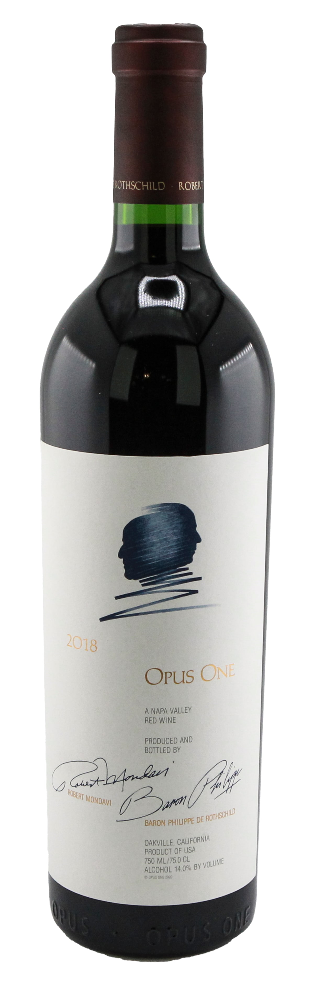 Opus One 2018 Napa Valley Red Wine 750ml: A prestigious 2018 Opus One Napa Valley red wine, produced in collaboration between Baron Philippe de Rothschild and Robert Mondavi. This Bordeaux-style blend offers a deep, layered profile with notes